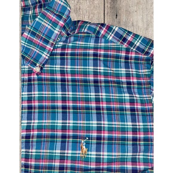 Polo Ralph Lauren Shirt Men’s XL Blue Green Plaid Long Sleeve Blue Pony - Picture 2 of 8